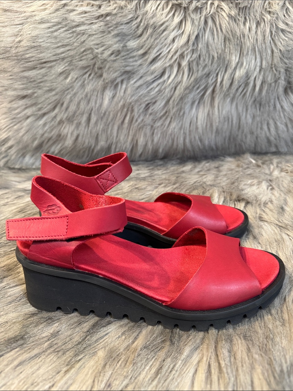 Loints Of Holland Red Women’s Wedge Sandals with Ankle Strap Size 38